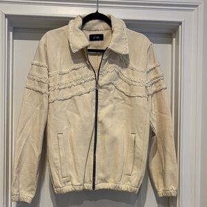 Cream Fringe Detail Zip Jacket